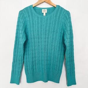 St. John's Bay Cable Knit Sweater Crewneck Preppy Classic Size Large Green Blue
